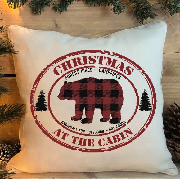 Christmas Pillow Cover, Brand New, Made to Order, Christmas Cabin - Picture 1 of 3